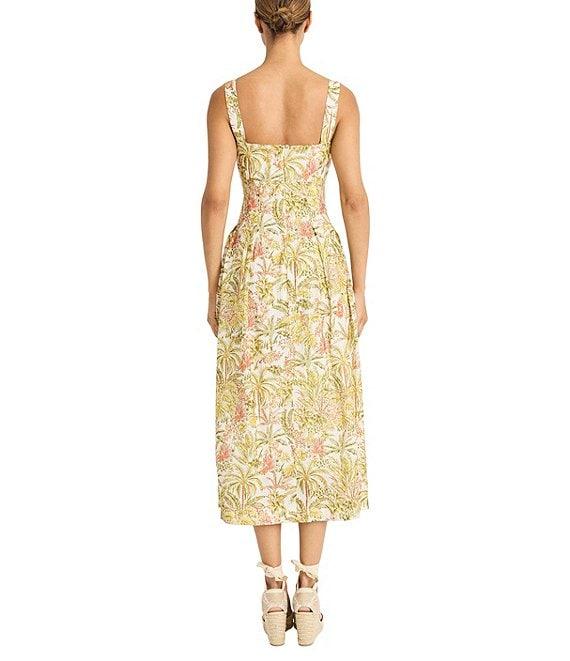 Maggy London Sweetheart Neck Sleeveless Tropical Printed Tricot Drop Waist Midi Dress Product Image