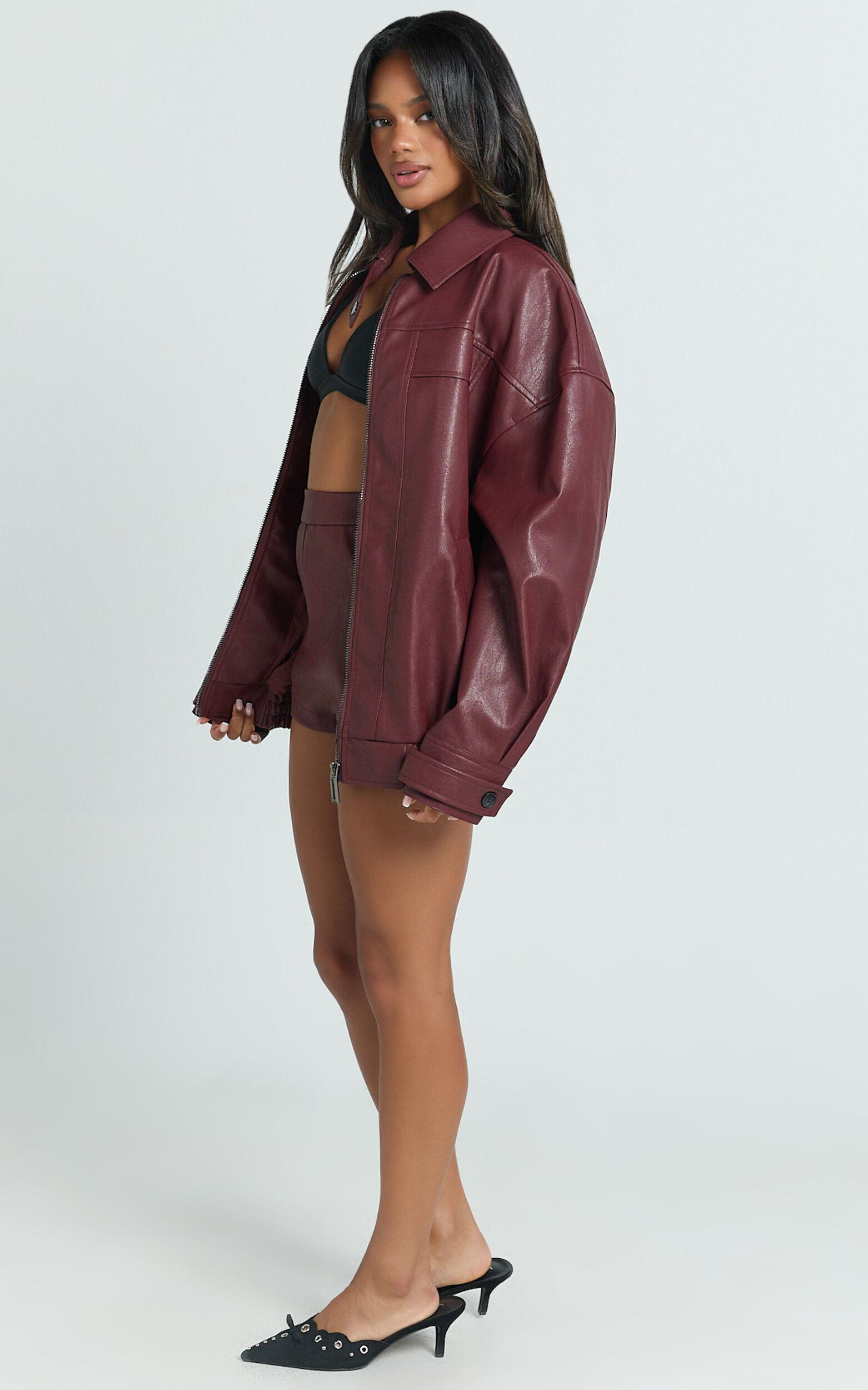 Rosetta Jacket - Oversized Faux Leather Bomber Jacket in Wine Product Image