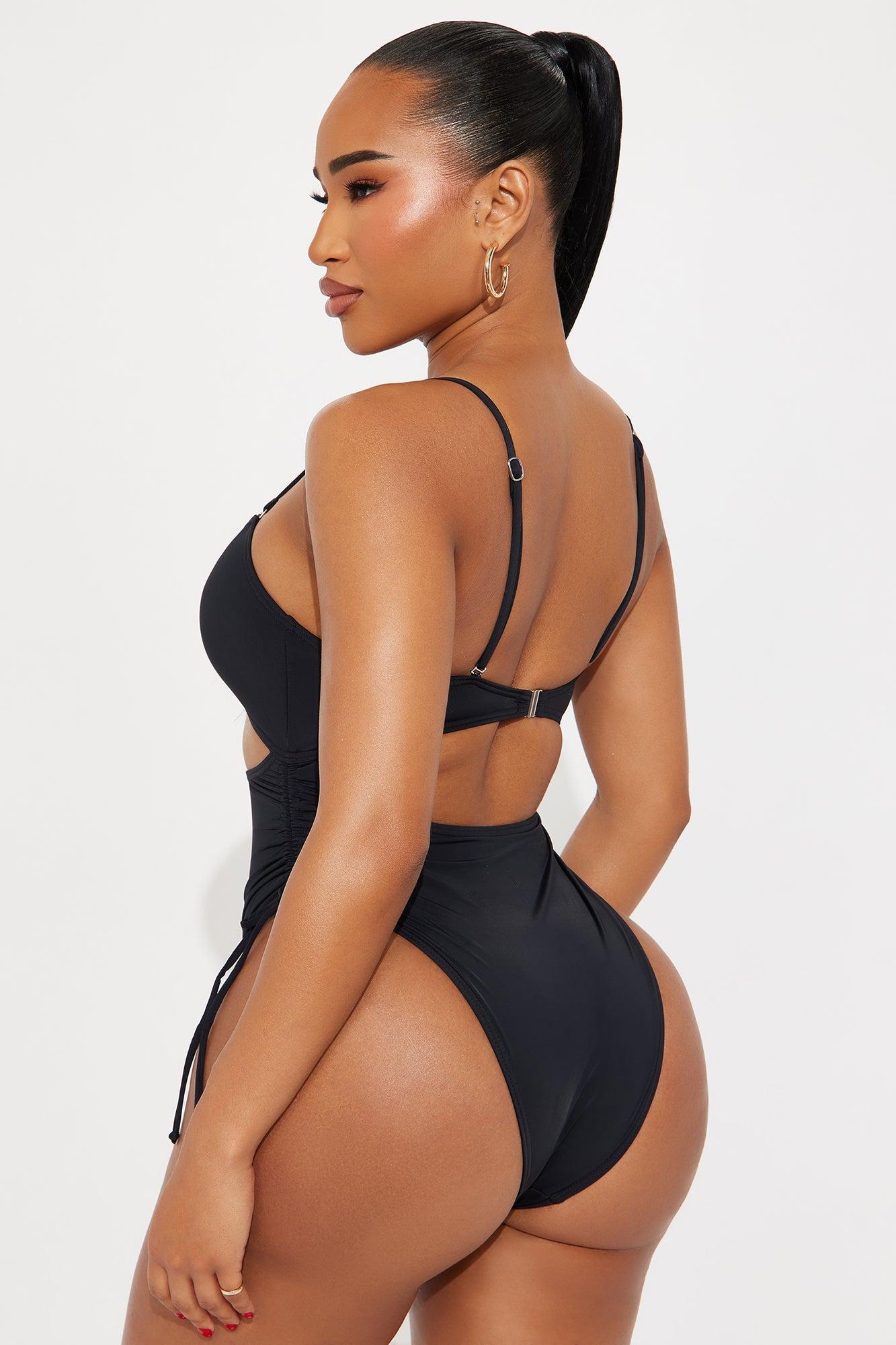 Under The Sun Cutout Ruched 1 Piece Swimsuit - Black Product Image