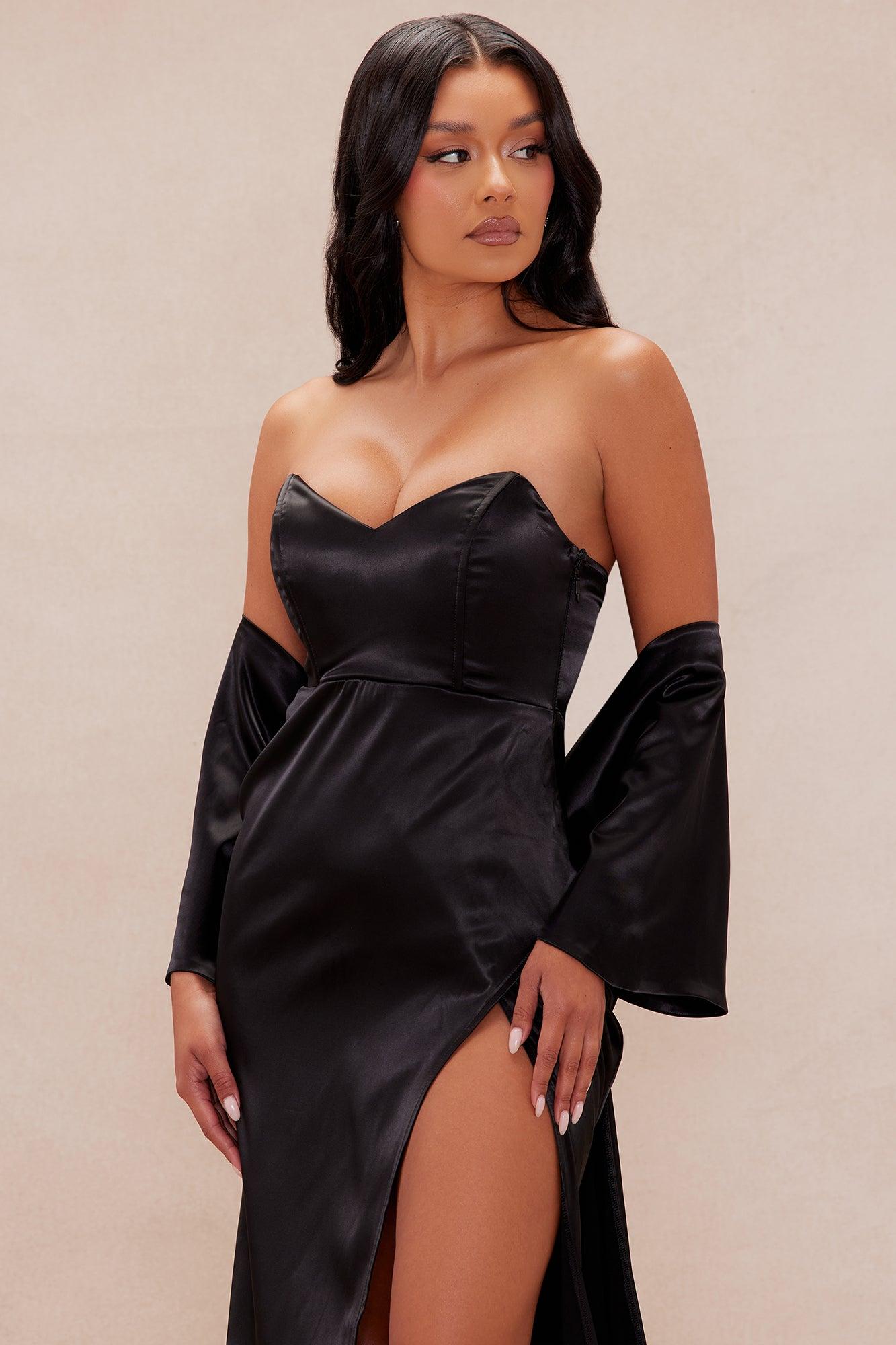 The Main Attraction Satin Gown Set - Black Product Image