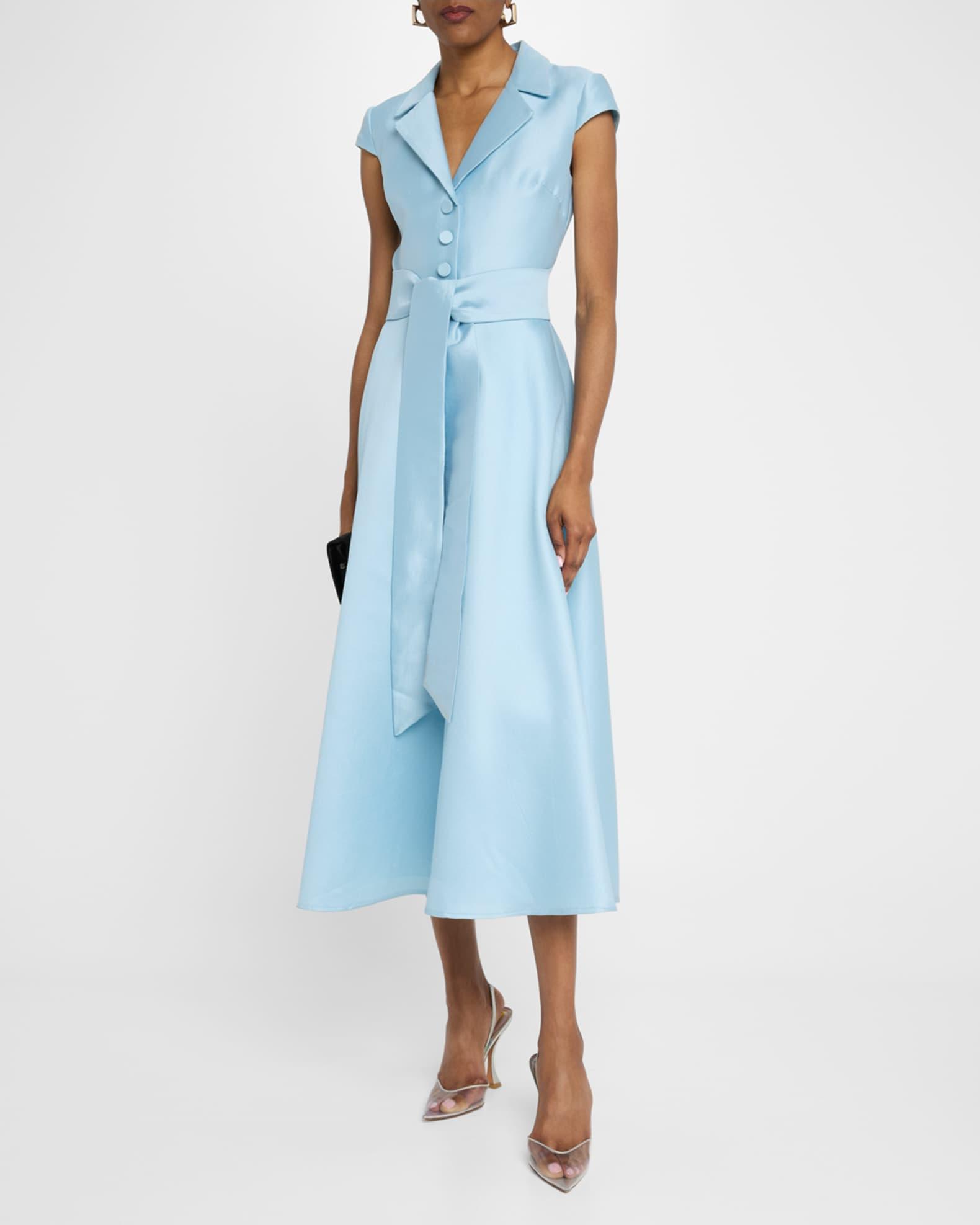 Belted Cap-Sleeve Pique Midi Shirtdress Product Image