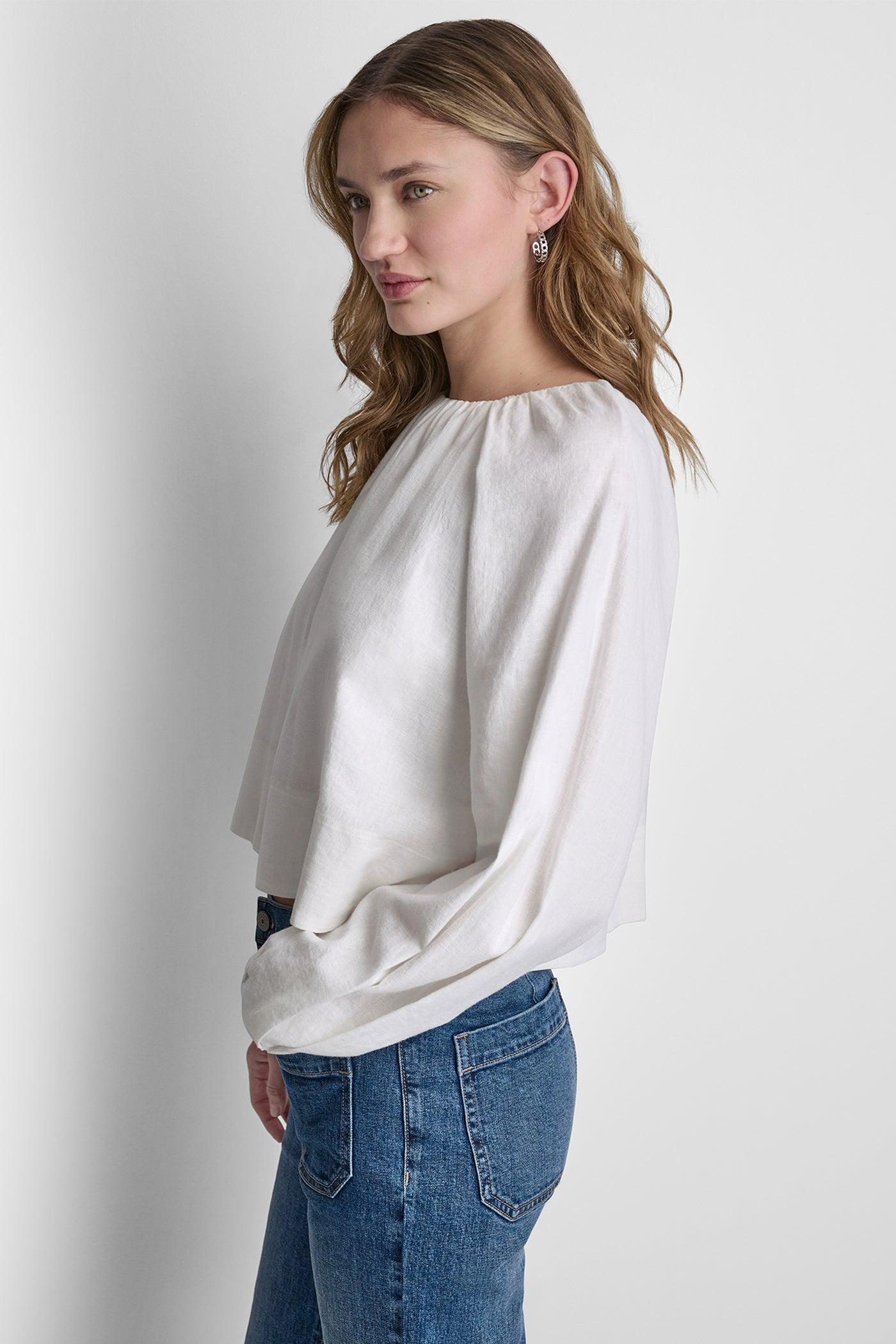 LINEN-BLEND RAGLAN SLEEVE BLOUSE Product Image