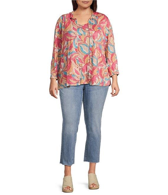 Ali Miles Plus Size Abstract Print Button Front Tank Set Product Image