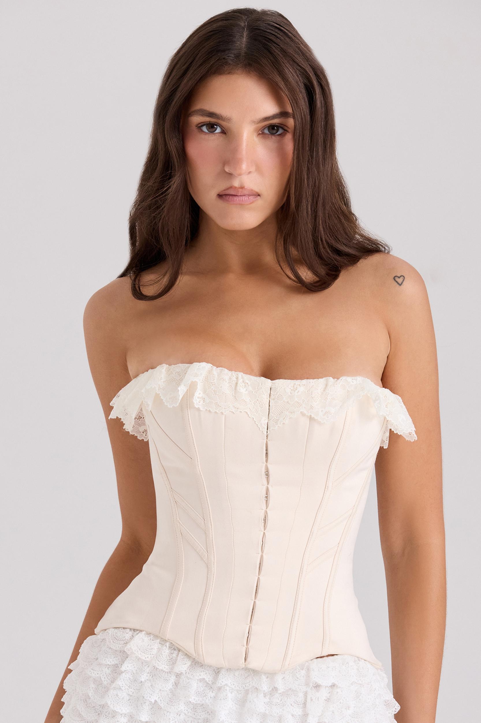 Idella  cream satin lace trim corset top Product Image