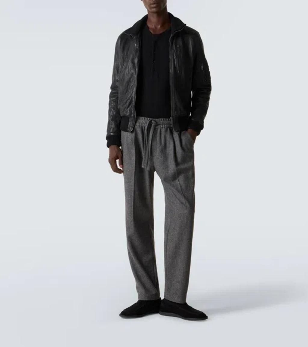 DOLCE & GABBANA Ribbed-collar Leather Jacket In Black Product Image