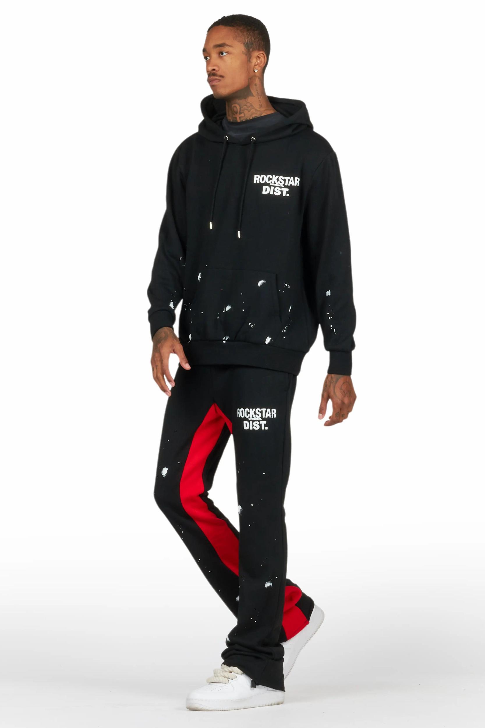 Raffer Black/Red Hoodie Baggy Fit Pant Track Set Male Product Image