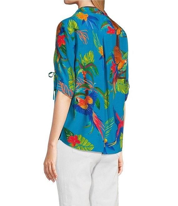 John Mark Tropical Print Cinch Tie Sleeve Button Front Shirt Product Image