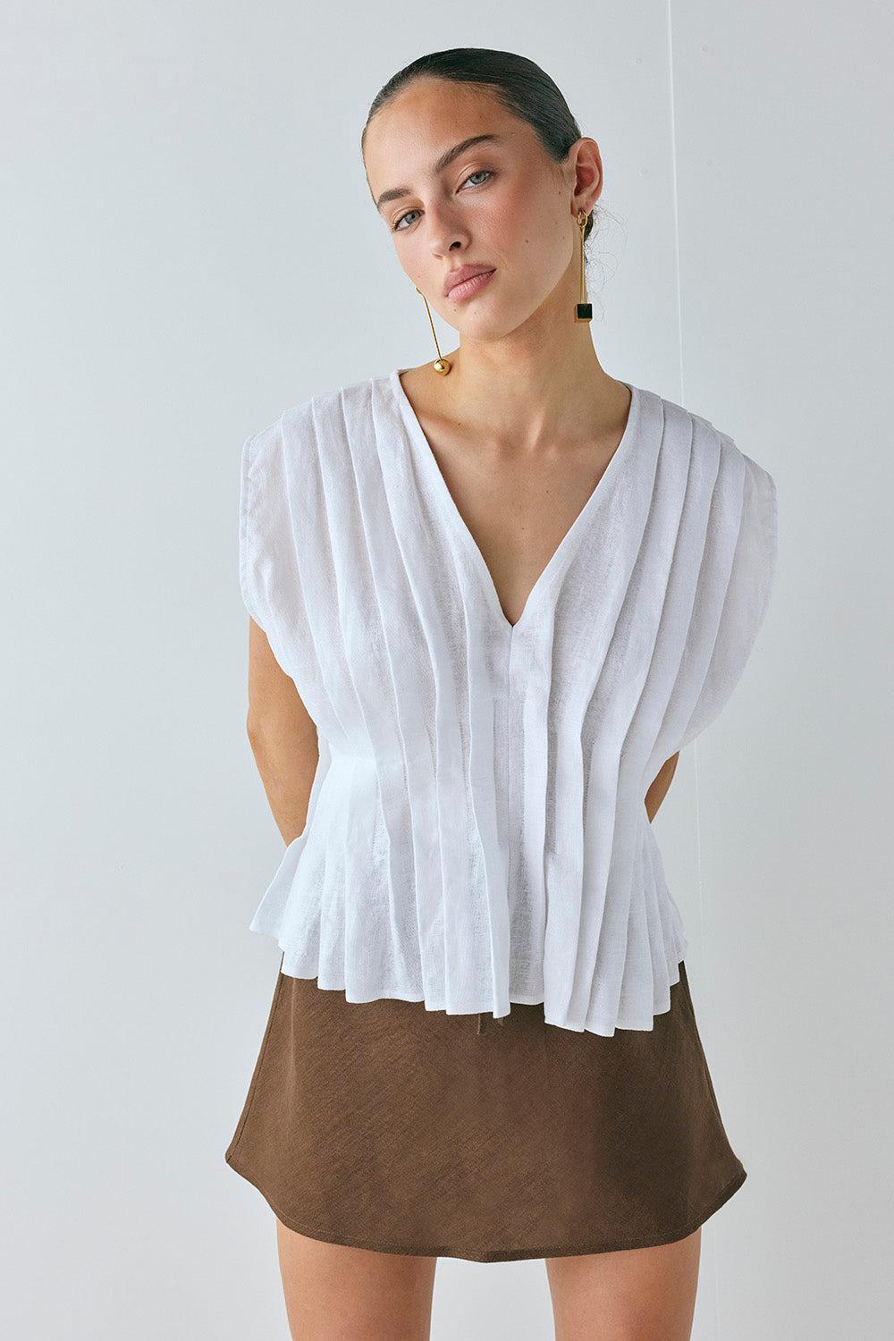 Summer Linen Mini Skirt Chocolate Product Image