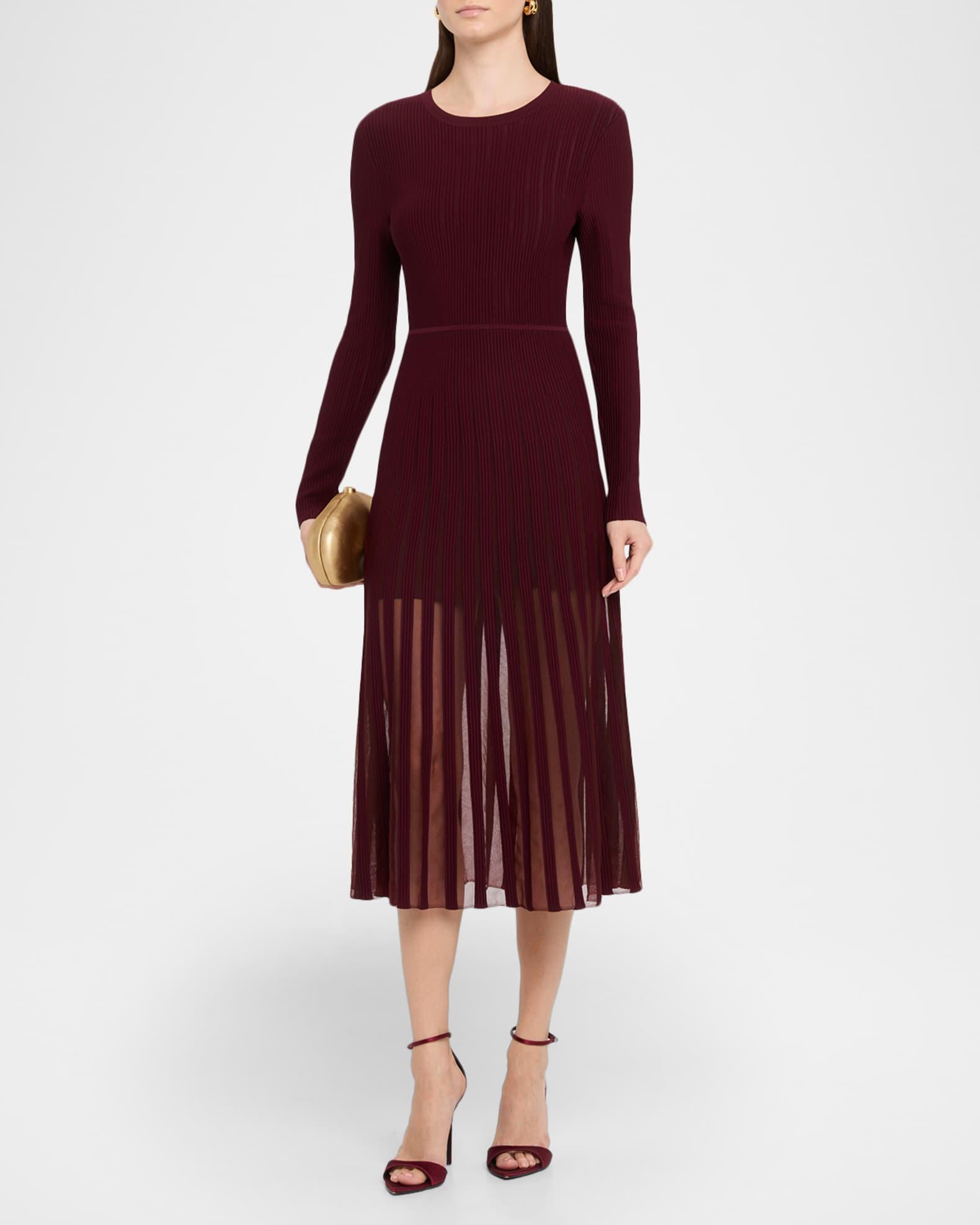 Sheer Ribbed A-Line Midi Dress Product Image