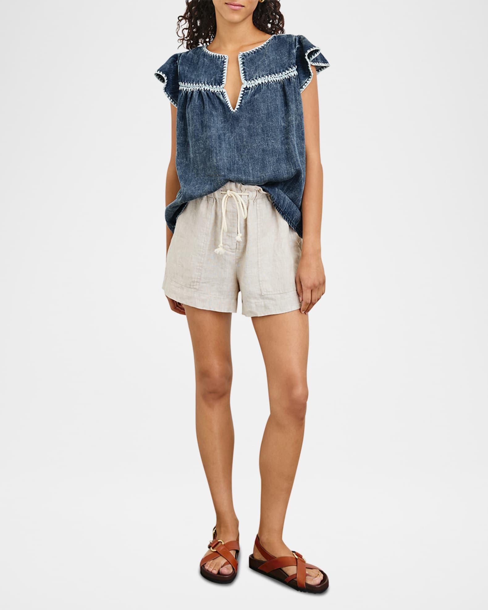 Tafia Embroidered Flutter-Sleeve Blouse Product Image