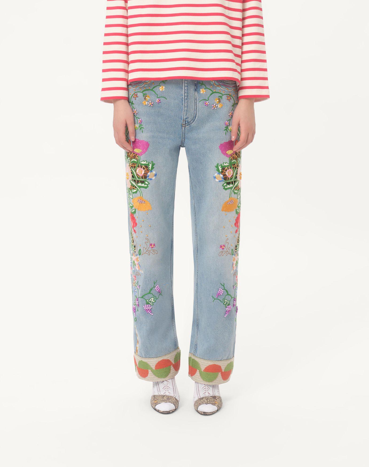 Embroidered Denim Pants Product Image