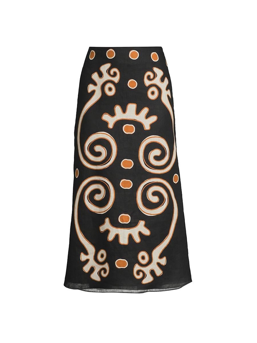 Womens Fabiana Abstract Linen Midi-Skirt Product Image