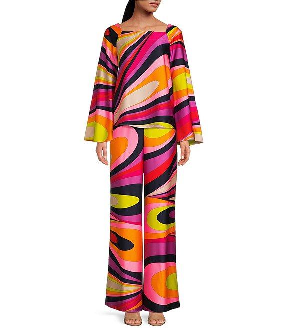 Trina Turk Long Weekend Flat Front Wide Leg Placed Abstract Print Full Length Coordinating Pants Product Image