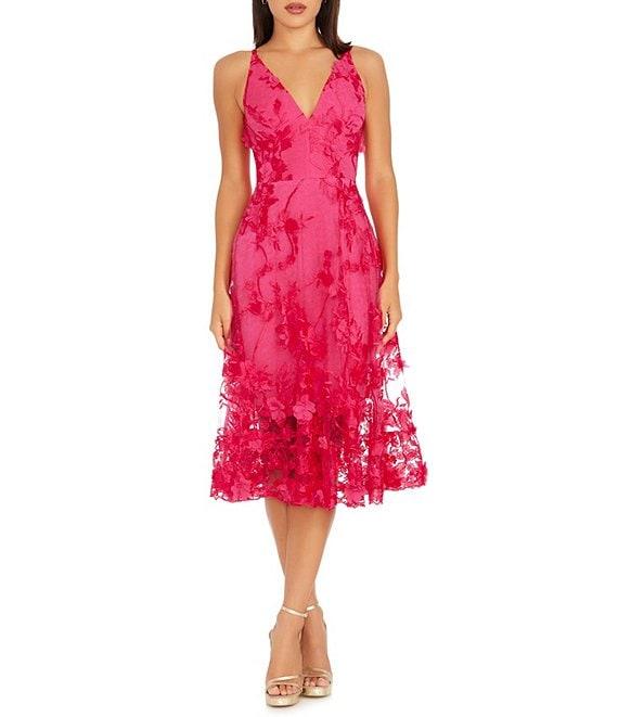 Dress the Population Audrey Floral Plunging V-Neck Sleeveless A-Line Midi Dress Product Image