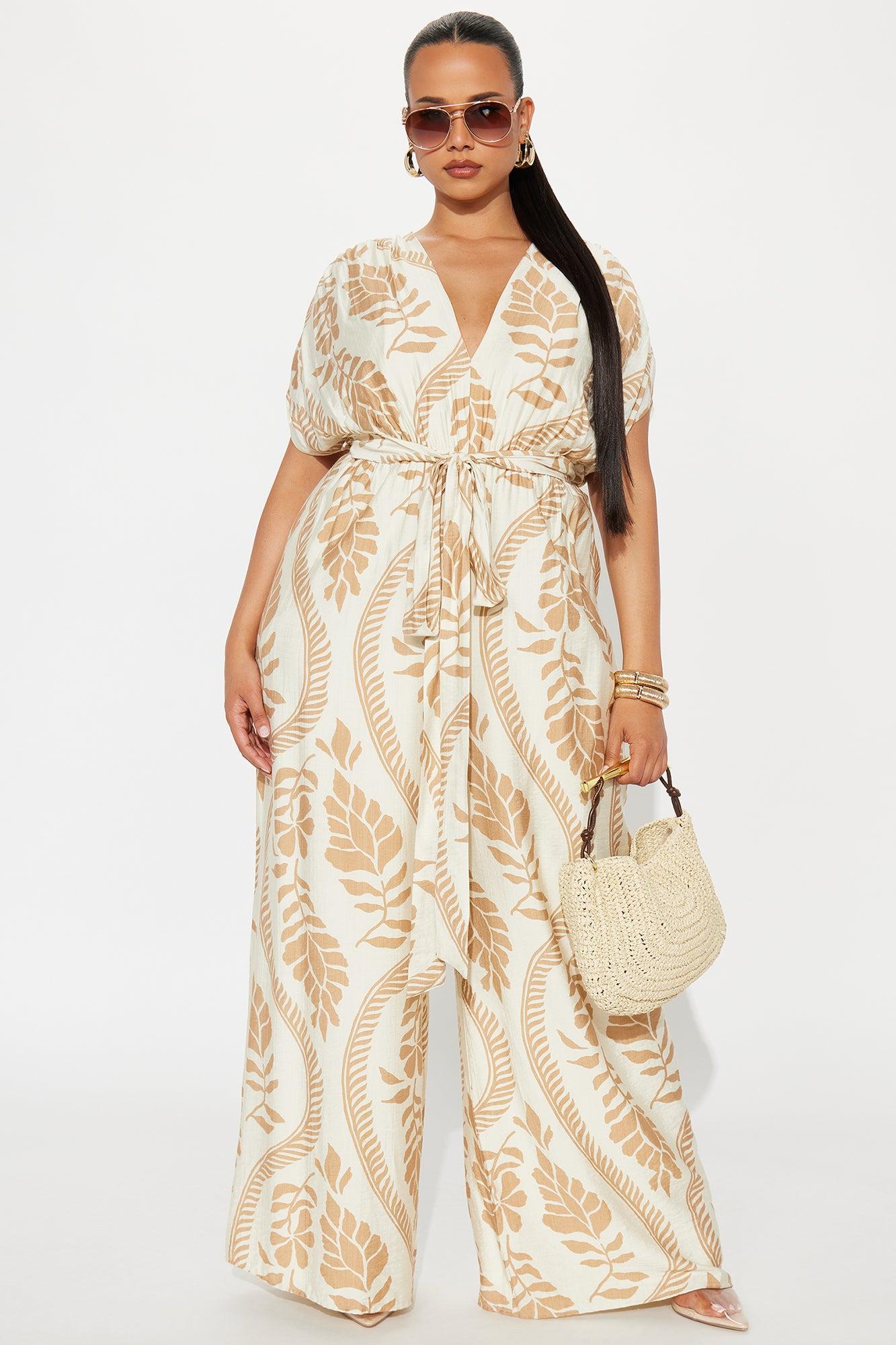 Tori Short Sleeve V-Neck Jumpsuit - Cream/combo Female Product Image