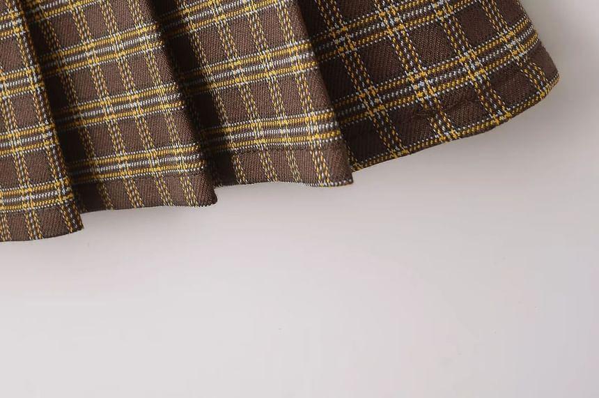 Low Waist Plaid Mini A-Line Pleated Skirt Product Image