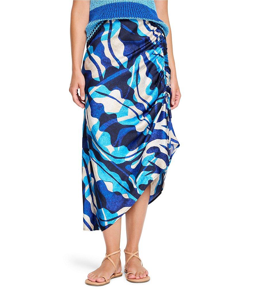 NIC + ZOE Aqua Surf Mid Rise Side Ruched Asymmetrical Skirt Product Image