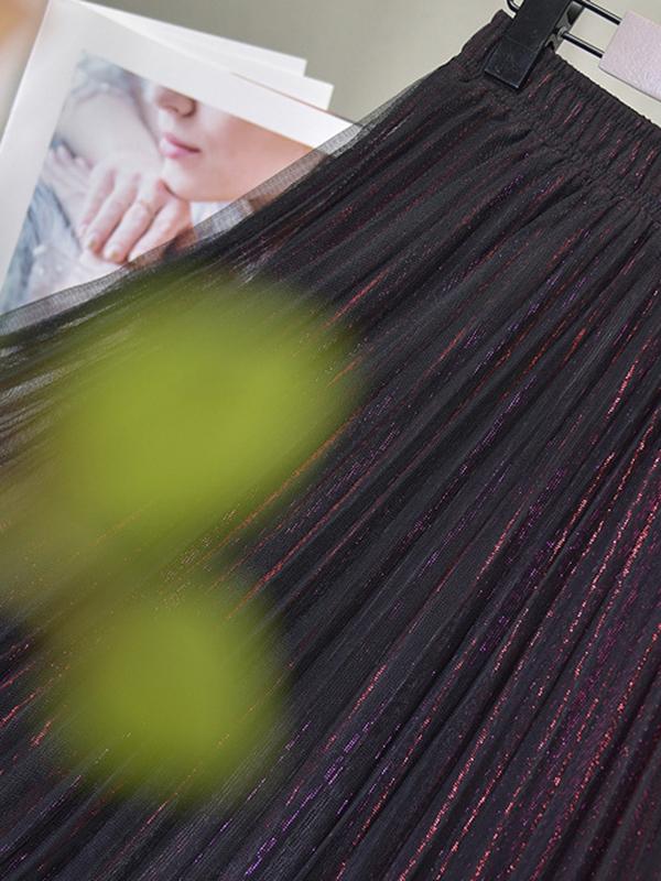 Urban A-Line Elastic Waist Mesh Pleated Skirts Product Image