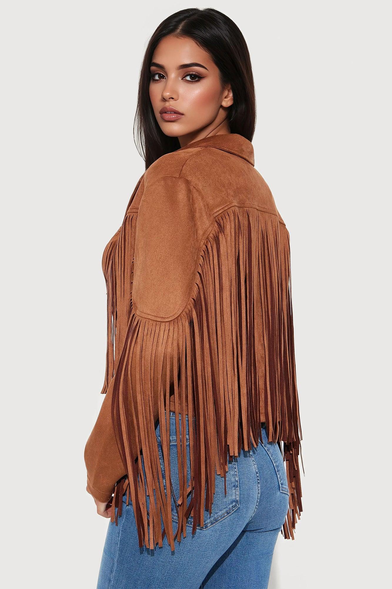 Sedona Faux Suede Fringe Jacket - Brown Female Product Image