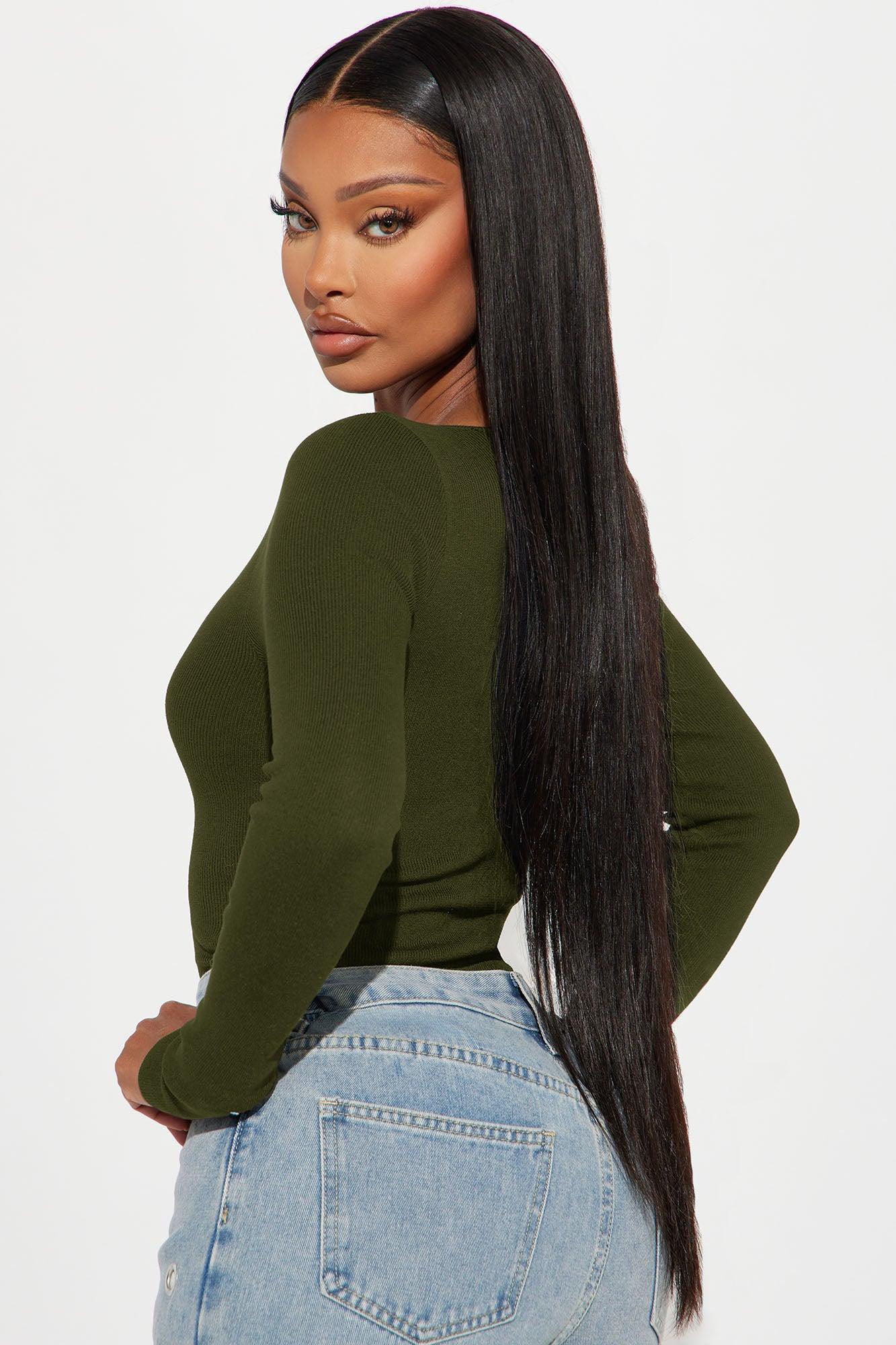 Jessi Cut Out Sweater Bodysuit - Olive Female Product Image