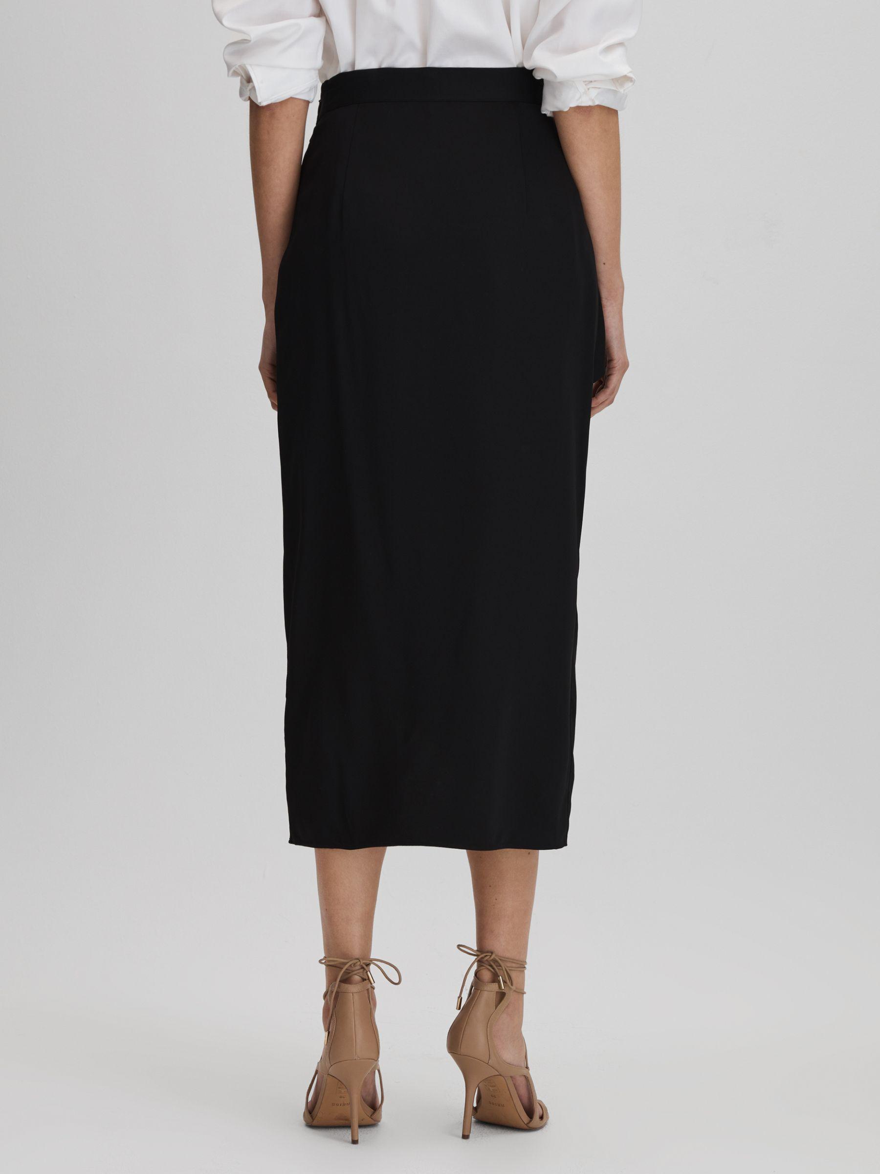 High Rise Draped Midi Skirt in Black Product Image