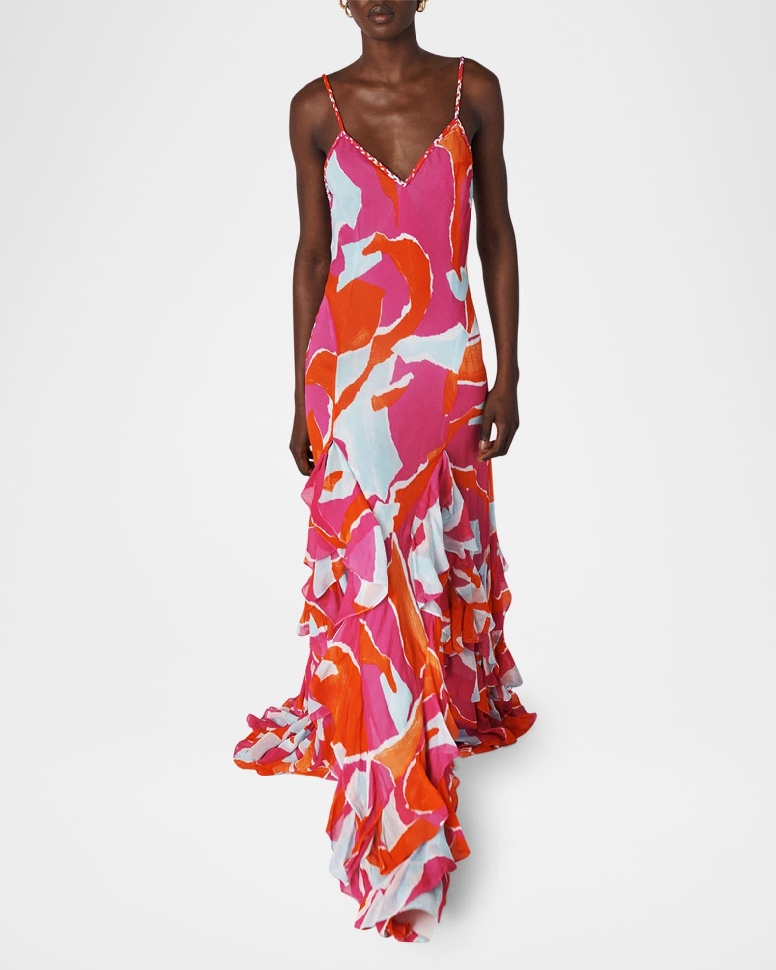 Stella Abstract-Print Ruffle Maxi Dress Product Image