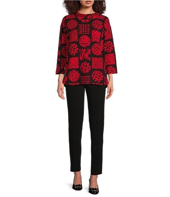 Ali Miles Knit Jacquard Geometric Abstract Print Mock Neck Long Sleeve Popover Tunic Product Image