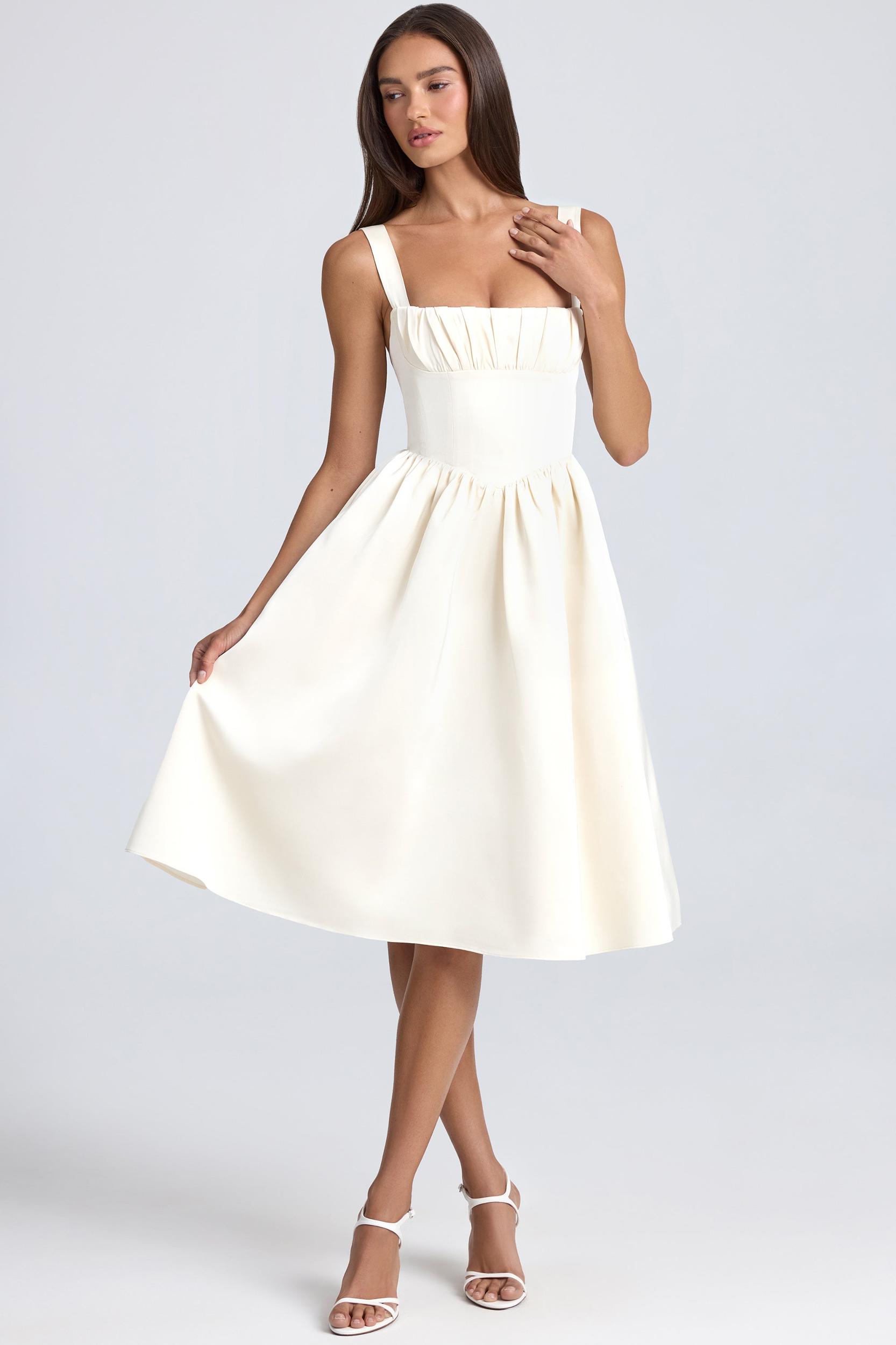 Draped Corset Midaxi Dress in Ivory Product Image