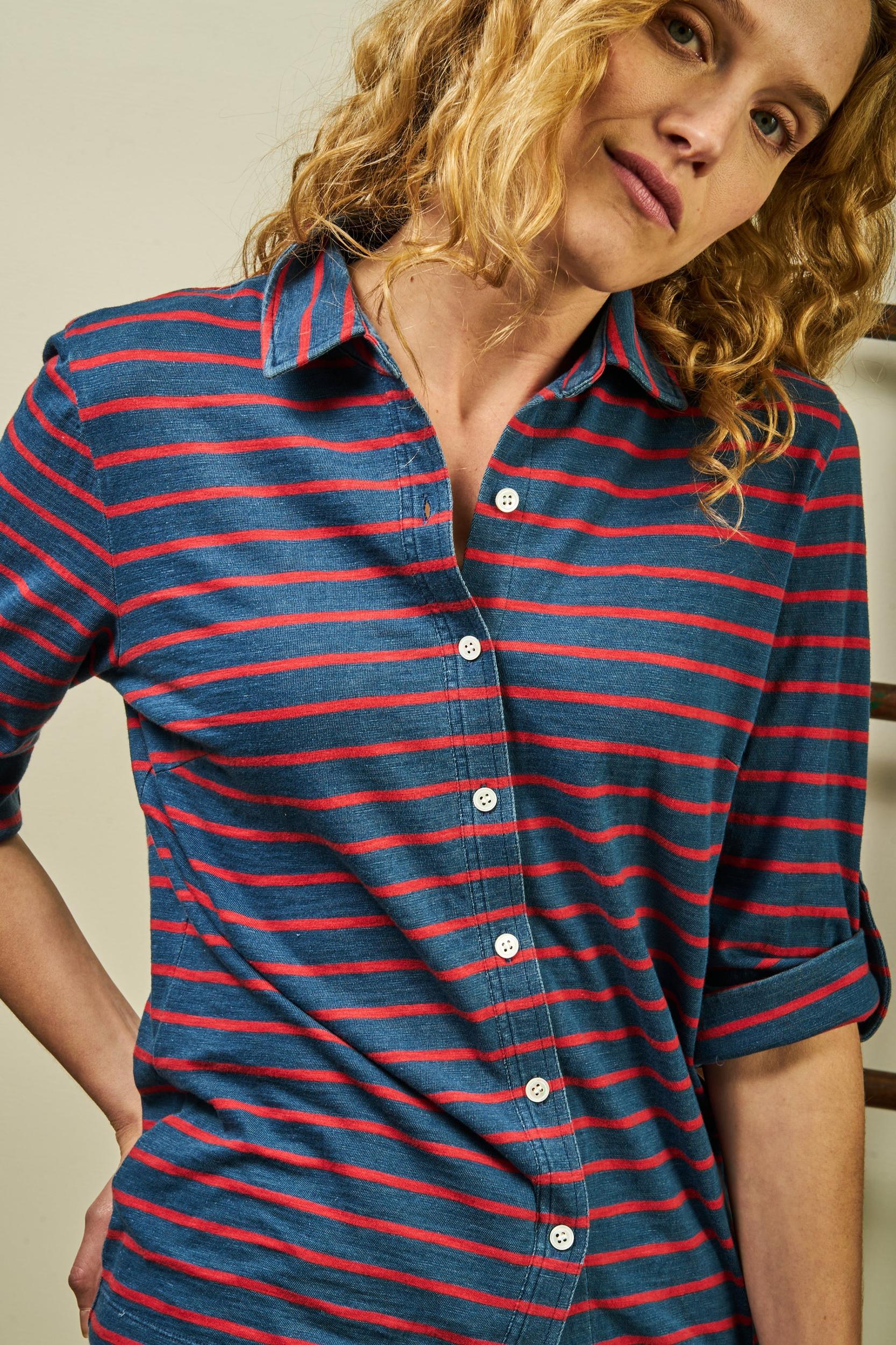 Avalon Indigo Knit Top in 3/4" Red/Navy Stripe Product Image