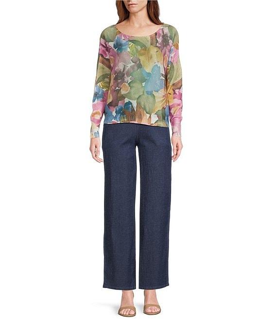 M Made in Italy Printed Boat Neck Long Sleeve Knit Top Product Image