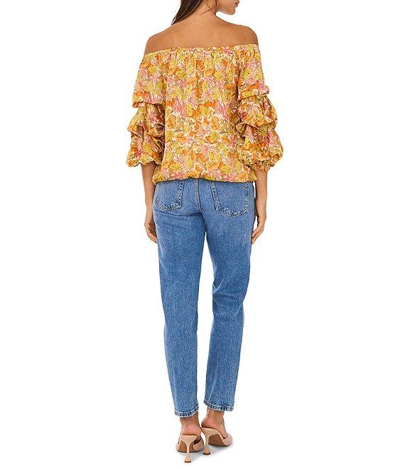 Vince Camuto Satin Printed Off-The-Shoulder 3/4 Bubble Sleeve Blouse Product Image
