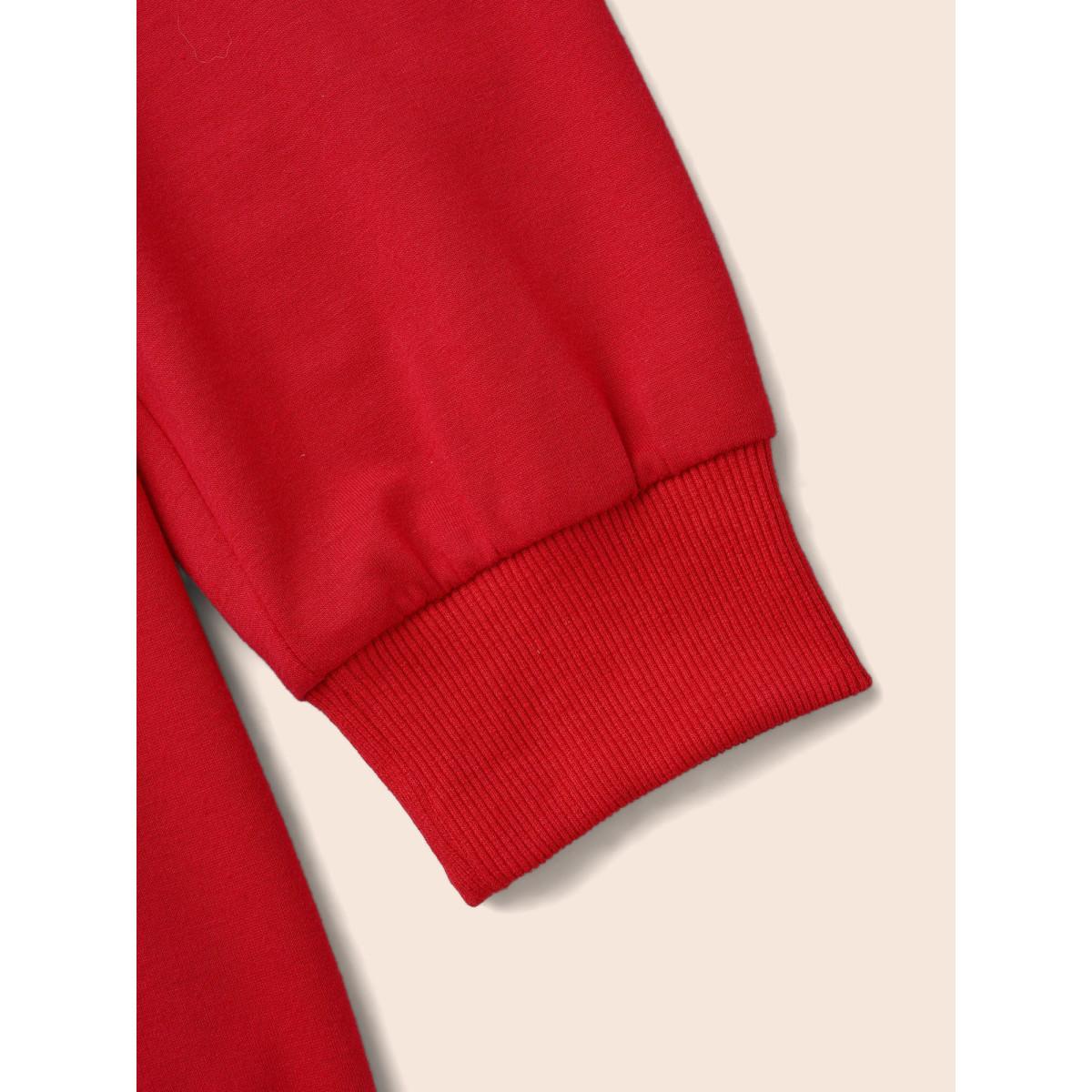 Plus Size Festive Cats Print Relaxed Fit Sweatshirt Women Brightred Casual Non Round Neck Everyday Sweatshirts BloomChic 10/M Product Image