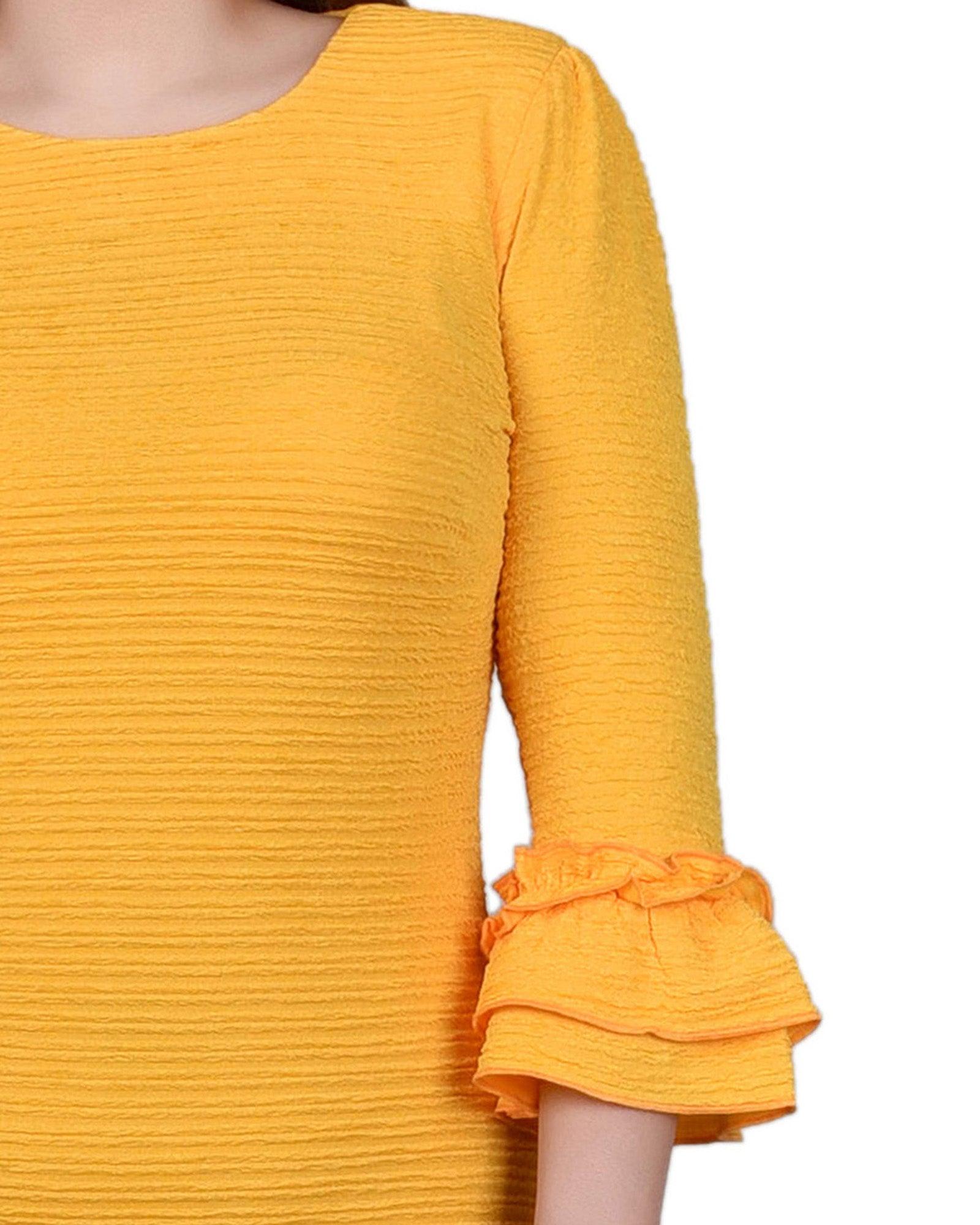 Lemon 3/4 Sleeve Textured Knit Dress Product Image