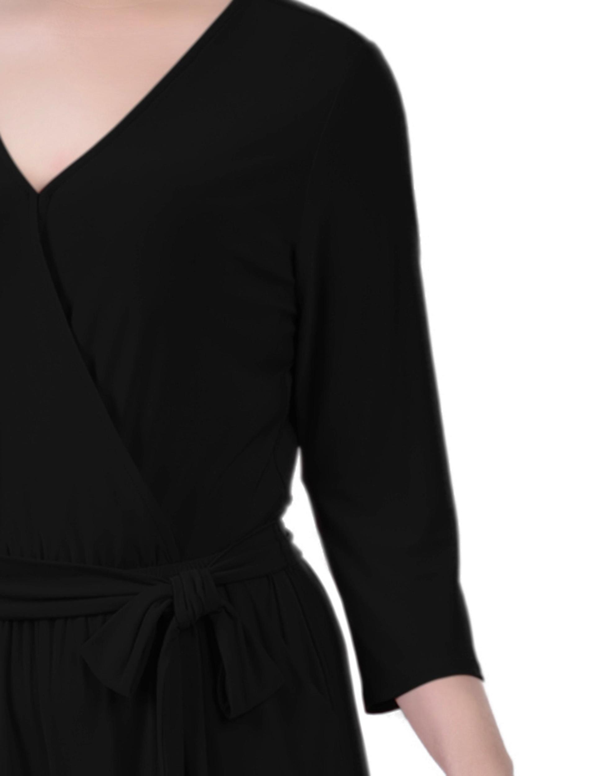 Black 3/4 Sleeve Belted Jumpsuit - Petite Short Product Image