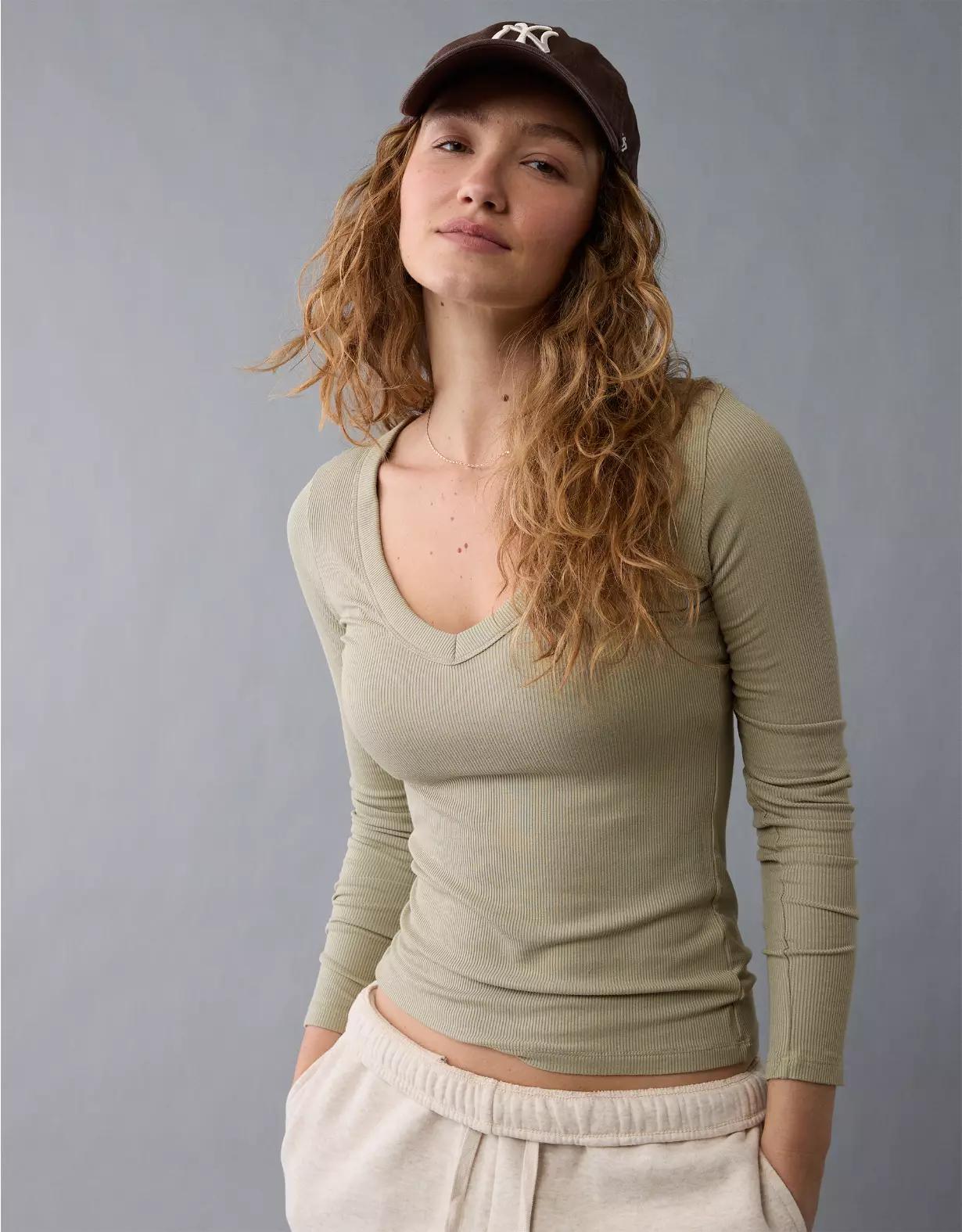 AE Soft & Sexy Long-Sleeve V-Neck T-Shirt Product Image