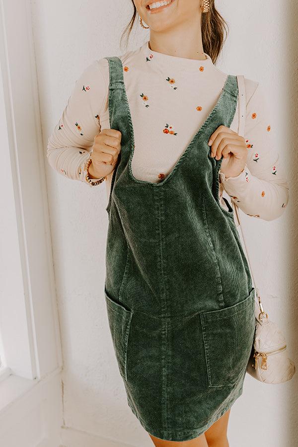 Uptown Manhattan Corduroy Mini Dress in Hunter Green Product Image