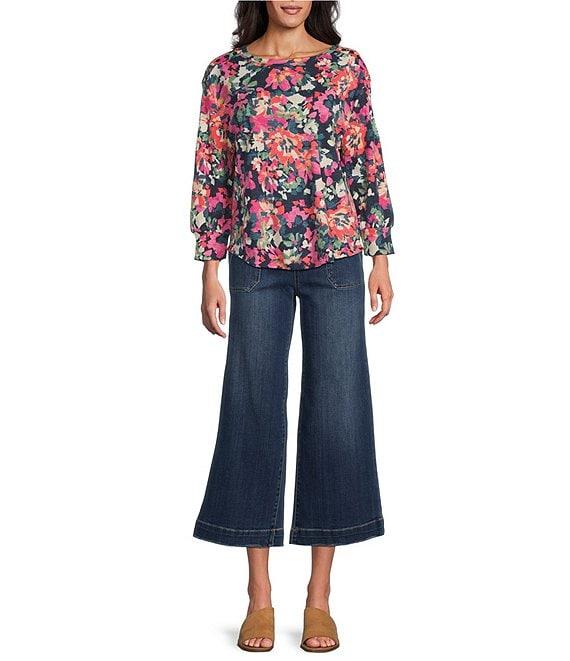 Westbound High Rise Patch Pocket Cropped Wide Leg Pull-On Denim Jeans Product Image