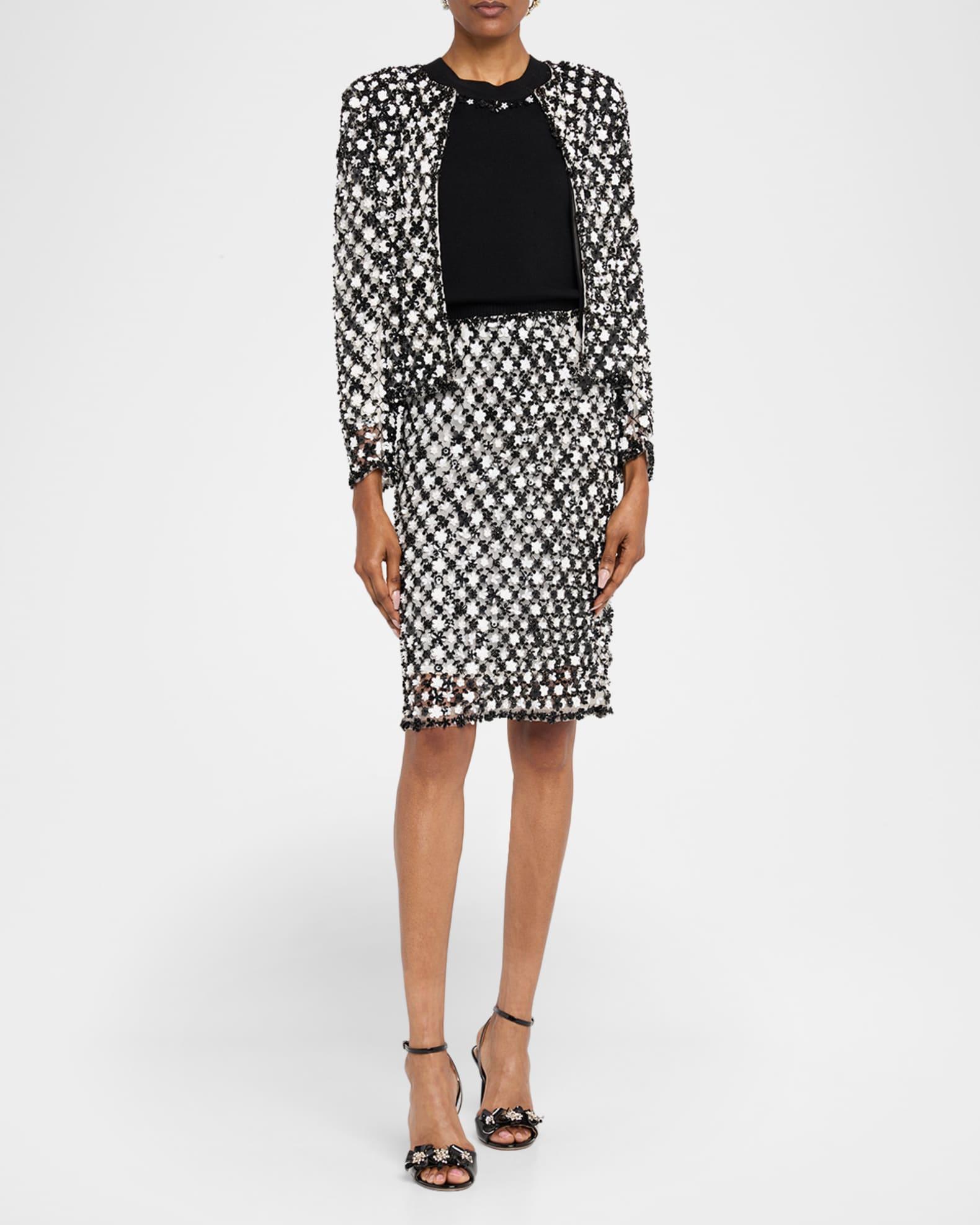 Sequin Flower Short-Sleeve Knit Sweater Product Image