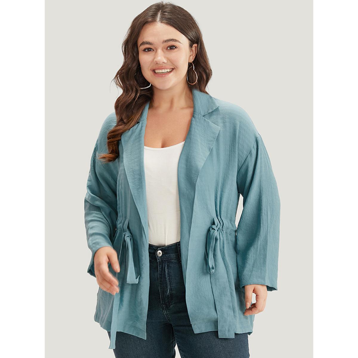 Plus Size Plain Suit Collar Drawstring Ties Kimono Women Cerulean At the Office Drawstring Belt Office Kimonos BloomChic 12/L Product Image