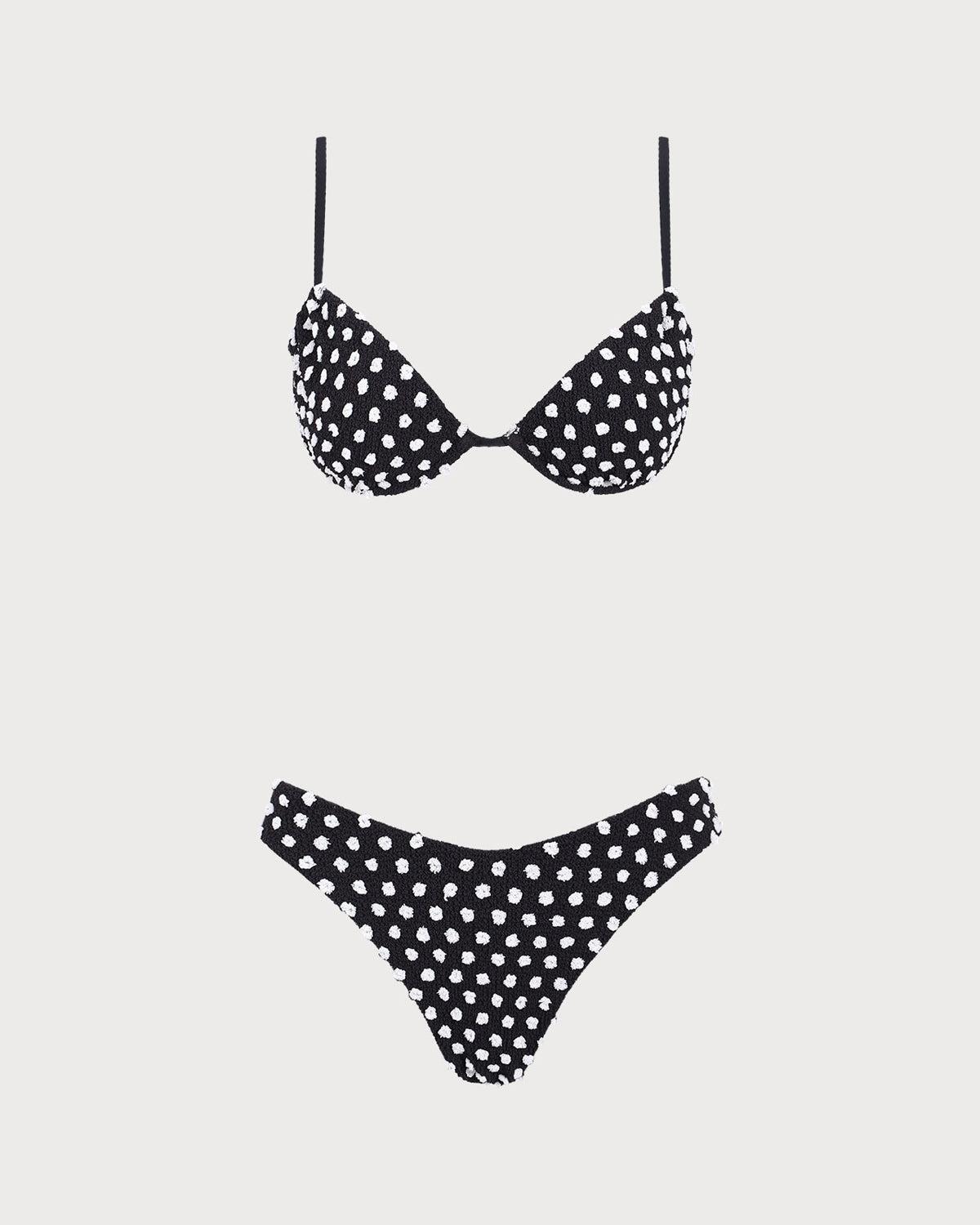 Black Jacquard Polka Dot Bikini Set Product Image
