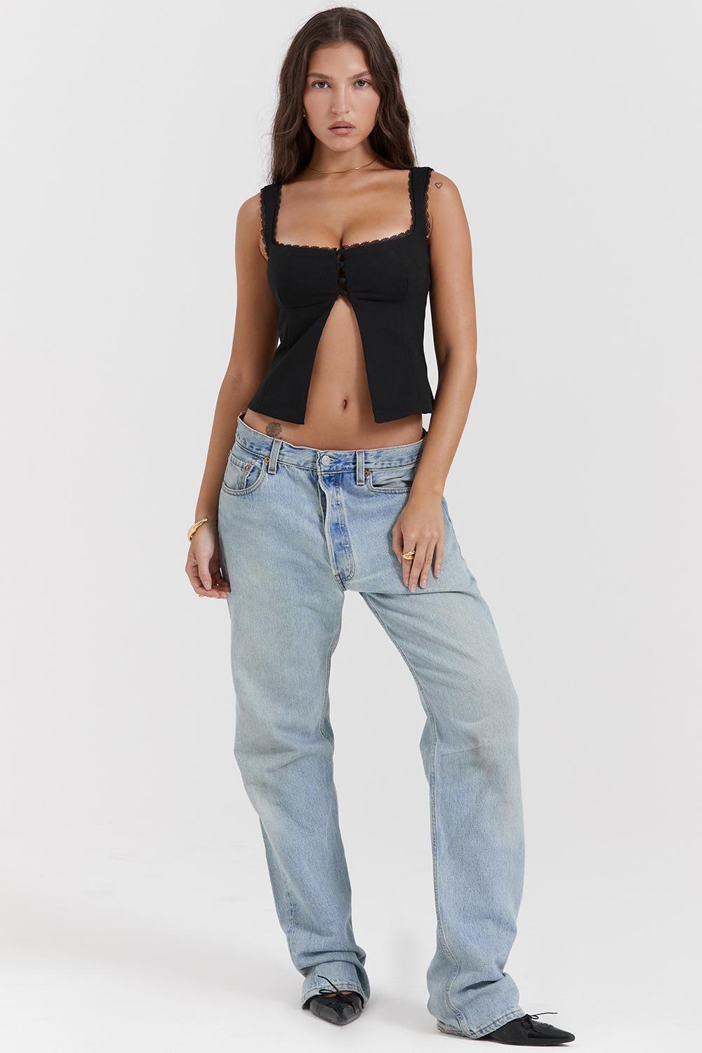 Noura  black lace trim top Product Image