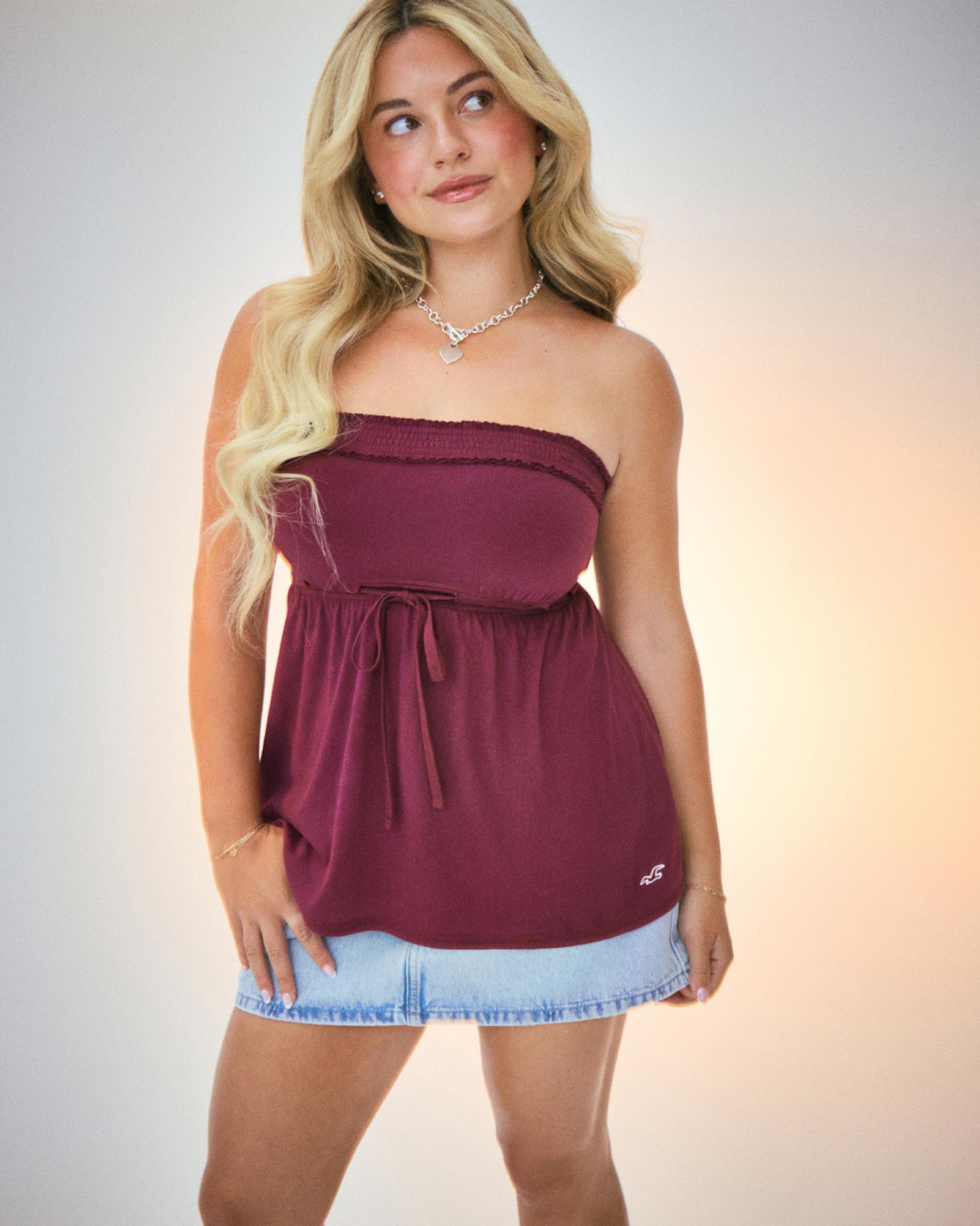 Strapless Tie Waist Babydoll Top Product Image
