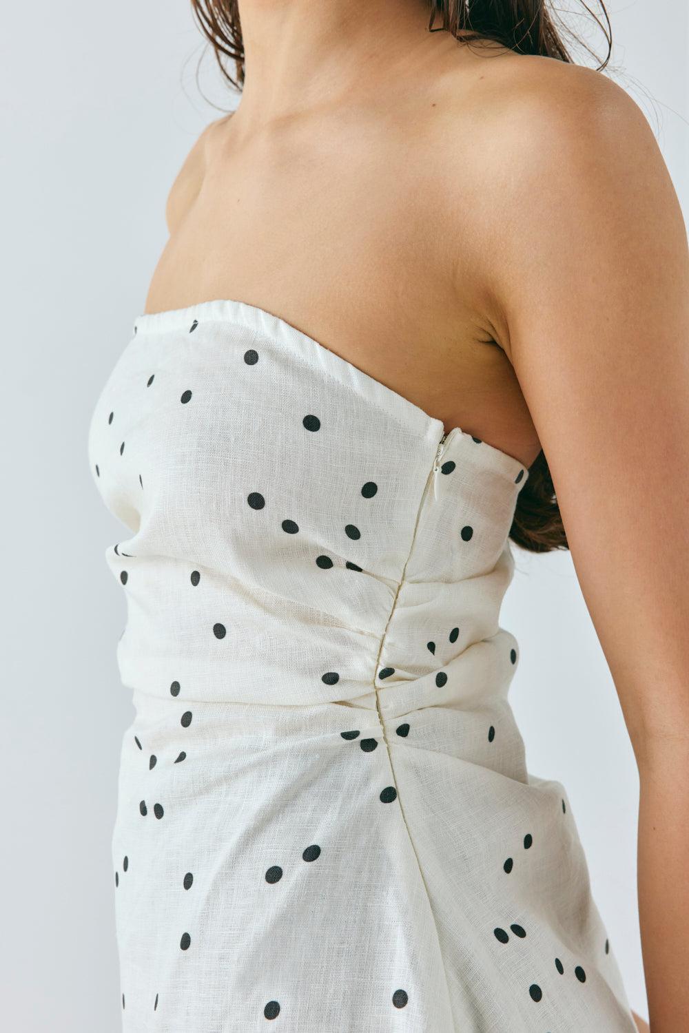Gaia Linen Mini Dress Dot Product Image