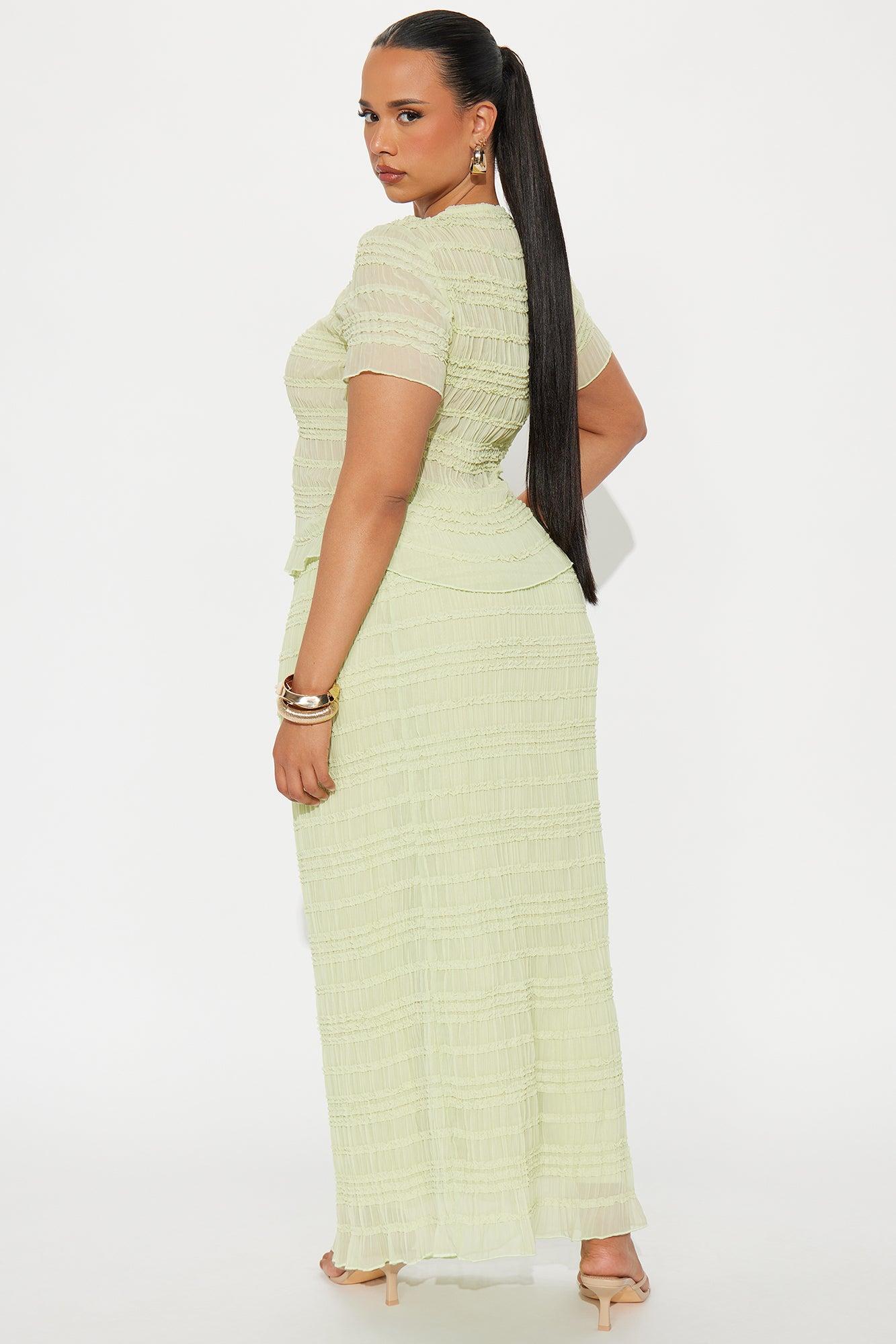 Flirty Chiffon Button Up Maxi Skirt Set - Sage Product Image