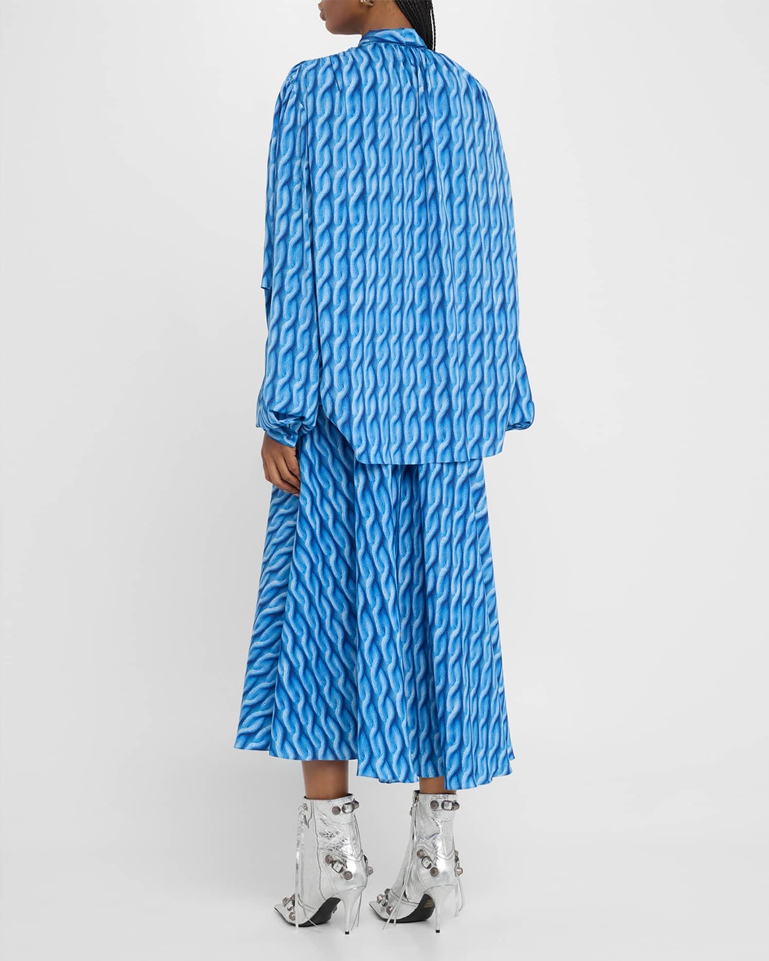Cable Knit-Print Double-Sleeve Midi Shirtdress Product Image