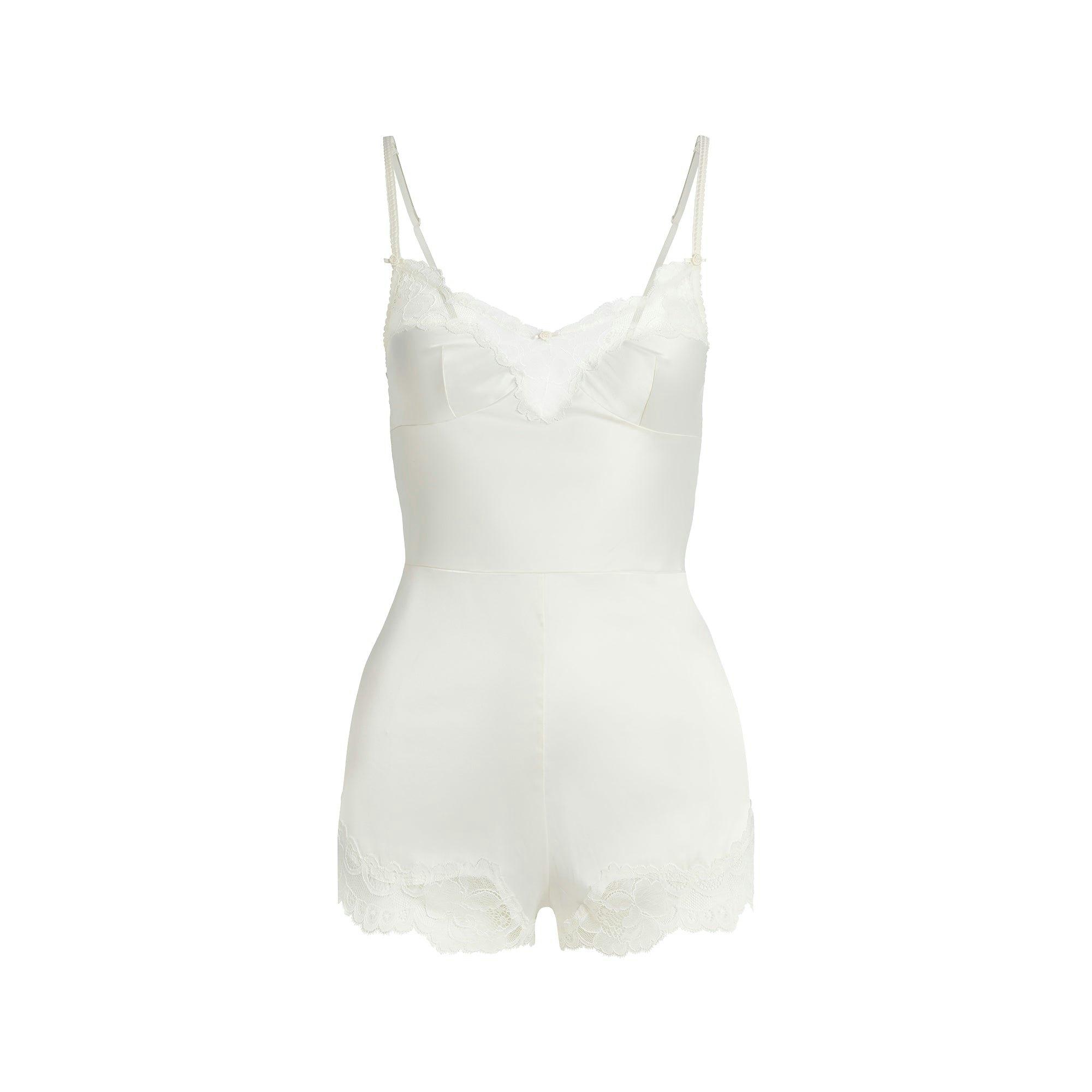 WOVEN SHINE LACE TEDDY | IVORY Product Image