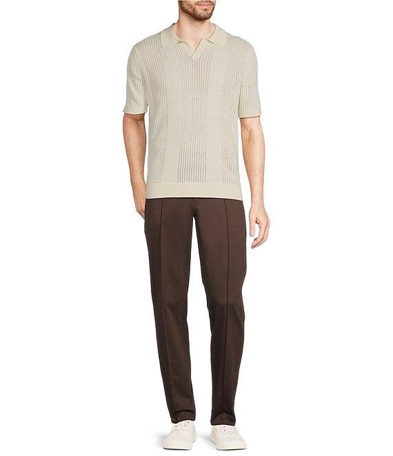 Murano Crocodile World Collection Pointelle Johnny Collar Short Sleeve Sweater Knit Shirt Product Image