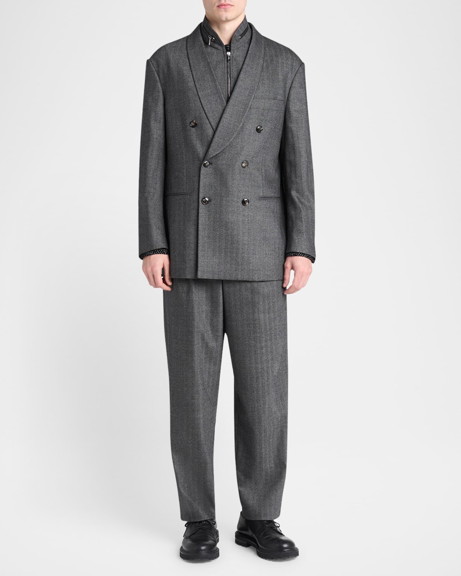 Men's Chevron Pattern Wool Cashmere Blend Shawl Lapel Double Breasted Suit Product Image