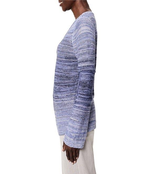 NIC + ZOE Hazy Shades Knit V-Neck Long Sleeve Crochet Detail Sweater Product Image