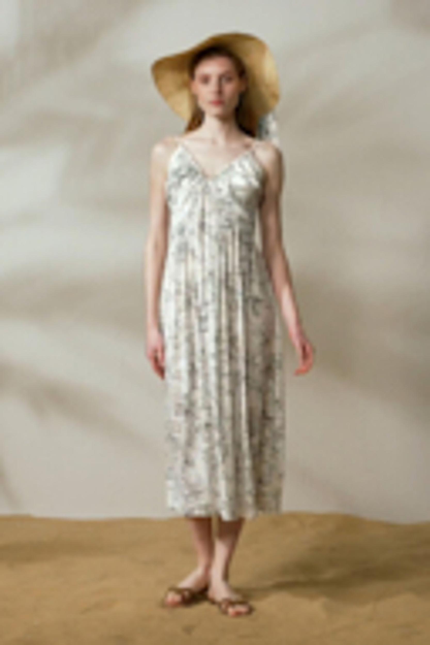 Floral Sketch V-neck Silk Dress Product Image